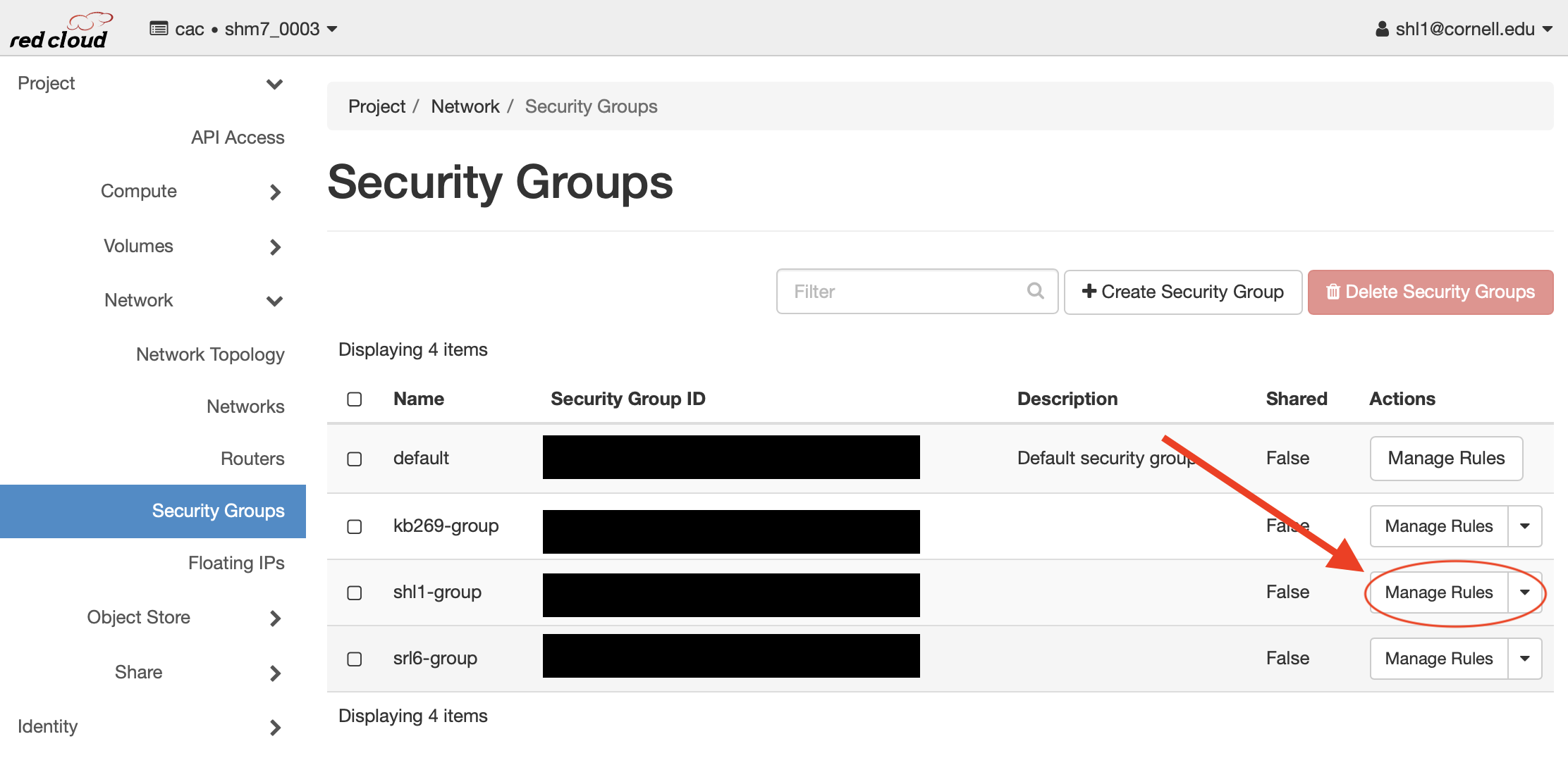Select a Security Group