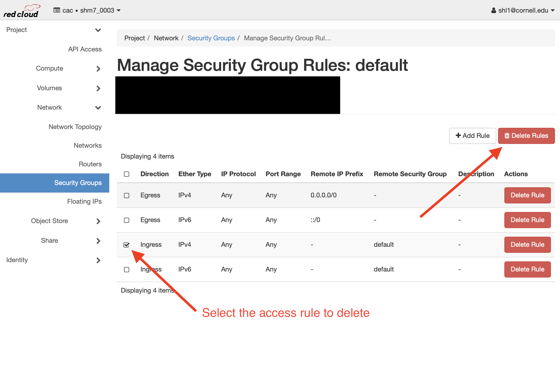 Delete an Security Group Rule