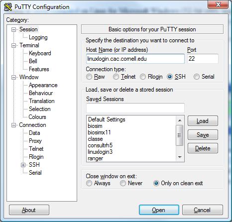 Setting the host name in PuTTY