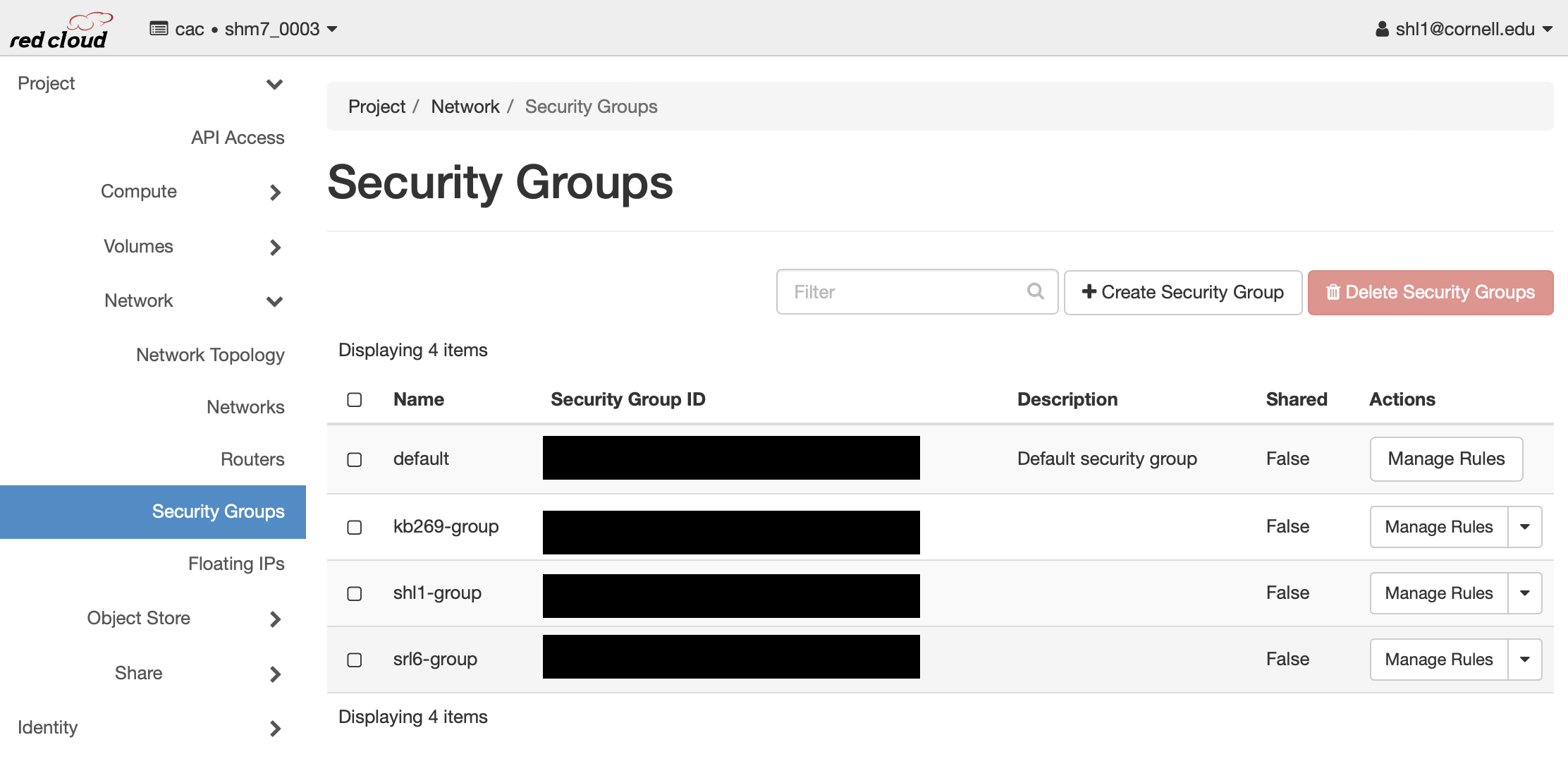 List Security Groups